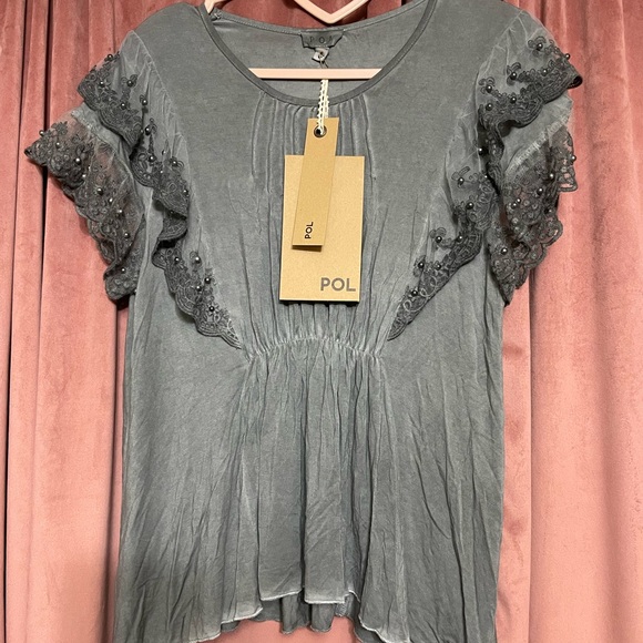 POL Charcoal Ruffle Sleeve Blouse - Picture 2 of 5